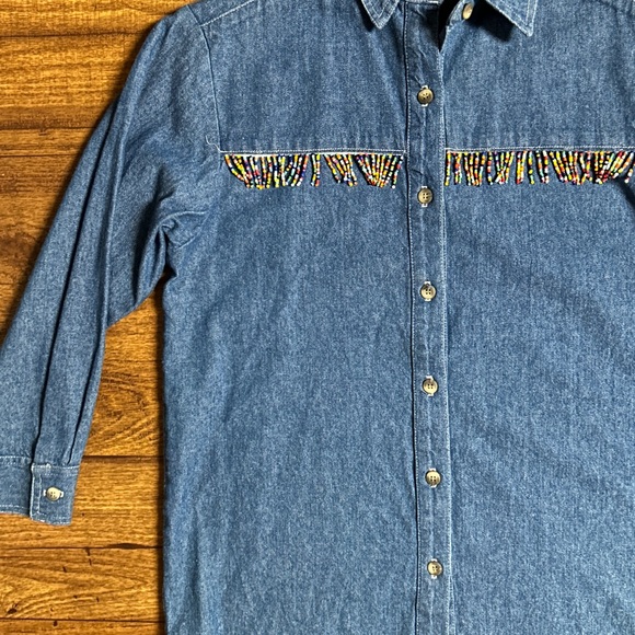 Central Falls • USA • Denim • Girl (Medium) • Blue • Beaded Fringe • Blouse •New - Picture 12 of 13